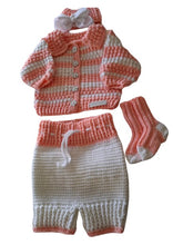 Load image into Gallery viewer, 6 to 9 months ~ Baby Girl Orange/White Handmade Crochet Set (#10)