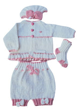 Load image into Gallery viewer, 0 to 3 months ~ Baby Girl White and Pink Handmade Knitted Set (#13)
