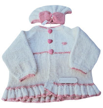 Load image into Gallery viewer, 0 to 3 months ~ Baby Girl White and Pink Handmade Knitted Set (#13)