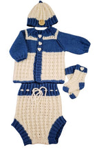 Load image into Gallery viewer, 0 to 3 months ~ Baby Boy Dark Blue and White Handmade Knitted Set (#17)