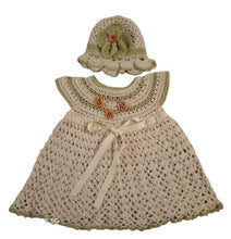 Load image into Gallery viewer, 12 months ~ Baby Girl Cream and Green Handmade Crochet Dress Set (#31)