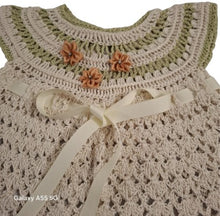 Load image into Gallery viewer, 12 months ~ Baby Girl Cream and Green Handmade Crochet Dress Set (#31)