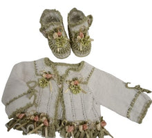 Load image into Gallery viewer, 1 year ~ Girl White/Green Handmade Knitted Bolero Set (#37)