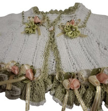 Load image into Gallery viewer, 1 year ~ Girl White/Green Handmade Knitted Bolero Set (#37)