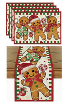 Load image into Gallery viewer, Gingerbread Candy Cane Christmas Table Runner & Placemat Set