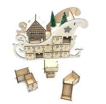 Load image into Gallery viewer, Wooden Advent Calendar #3 LED Light Up Sleigh