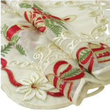 Load image into Gallery viewer, Festive Christmas Table Runner – Floral, Candle & Bell Design (Red & White)