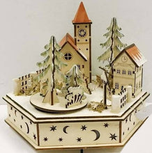 Load image into Gallery viewer, LED Lighted, Animated and Wooden Bavarian Church and School Music Box Village Scene (20 cm High)