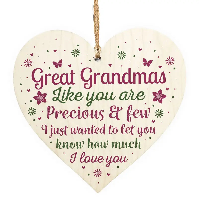 Wooden Gift Heart Plaque 10cm x 10cm ~ Great Grandmas