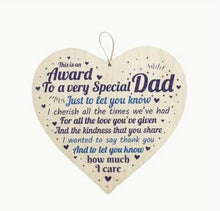 Load image into Gallery viewer, Wooden Gift Heart Plaque 10cm x 10cm ~ Any man can be a Father
