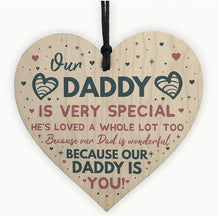 Load image into Gallery viewer, Wooden Gift Heart Plaque 10cm x 10cm ~ Any man can be a Father
