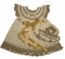 Load image into Gallery viewer, 12 months up ~ Baby Girl Cream and Taupe Handmade Crochet Set (#49)
