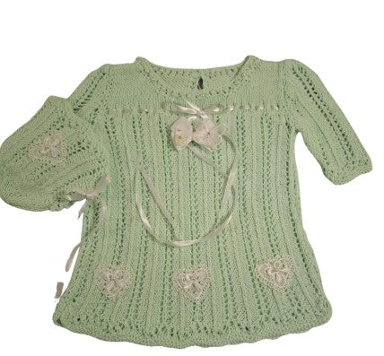 12 months ~ Baby Girl Light Green Handmade Crochet Dress (#52)