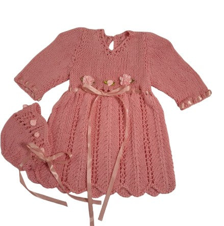 9 months up ~ Baby Girl Pink Handmade Crochet Dress Set (#53)