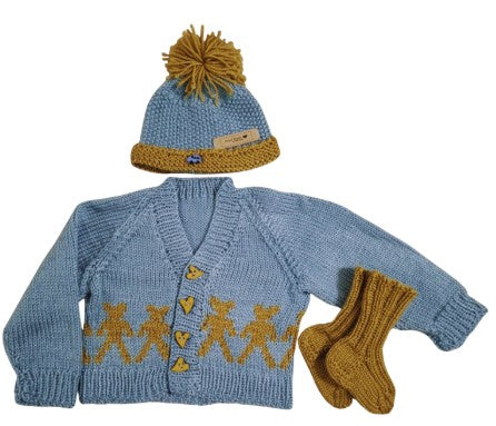 12 months up ~ Baby Boy Light Blue Handmade Knitted Set (#55)