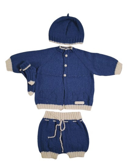 12 months up ~ Baby Boy Blue Handmade Knitted Set (#56)
