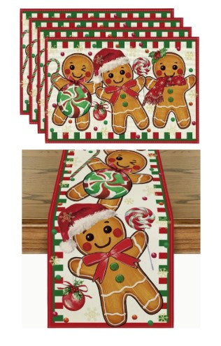 Gingerbread Candy Cane Christmas Table Runner & Placemat Set
