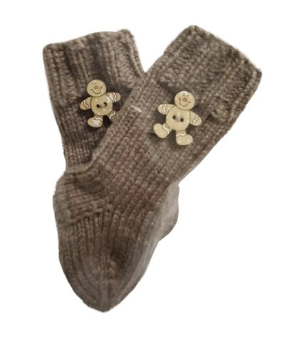 3 to 6 months - Baby Warm Taupe Handmade Knitted Socks (#10)