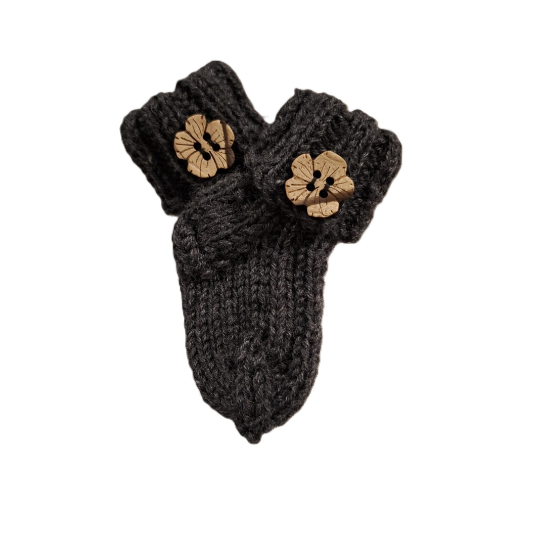 3 to 6 months - Baby Dark Grey Handmade Knitted Socks (#13)