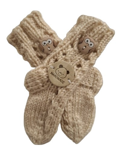 3 to 6 months - Baby Warm Oatmeal Handmade Knitted Socks (#17)