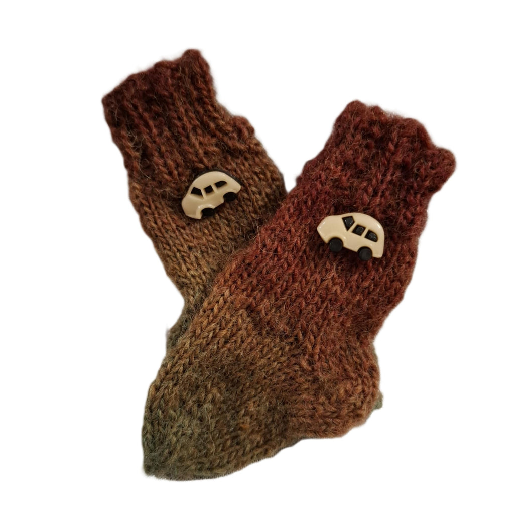 0 to 3 months - Baby Earthy Brown/Red Handmade Knitted Socks (#18)