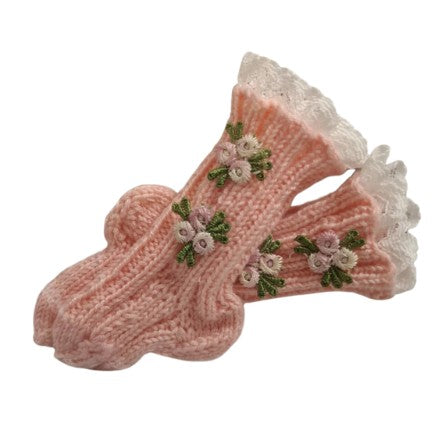 3 to 6 months - Baby Girl Pink Handmade Knitted Socks (#1)