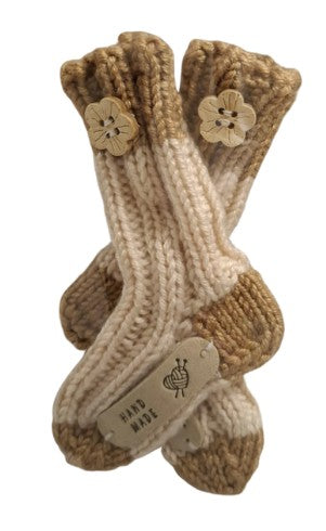 3 to 6 months - Baby Warm Caramel Handmade Knitted Socks (#20)