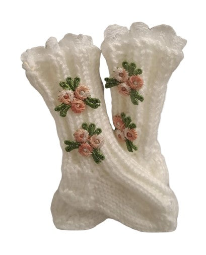 0 to 3 months - Baby White Pink Handmade Knitted Socks (#2)