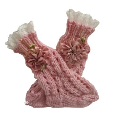 0 to 3 months - Baby Girl Pink Handmade Knitted Socks (#4)
