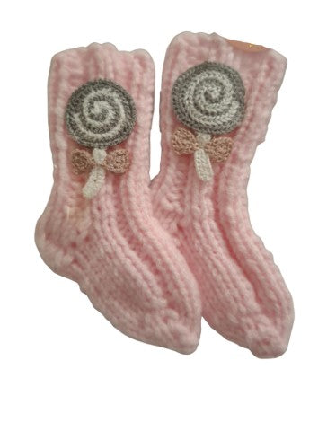 6 to 12 months - Baby Girl Pink Handmade Knitted Socks (#5)