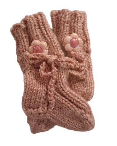 0 to 3 months - Baby Girl Pink Handmade Knitted Socks (#7)