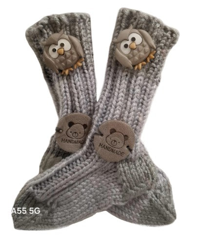 6 to 12 months - Baby Soft Light Grey Handmade Knitted Socks (#8)