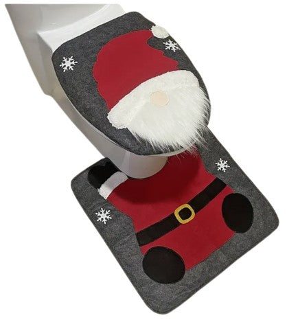 2-Piece Festive Santa Toilet Mat Set – Cozy Christmas Bathroom Decor