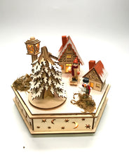 Load image into Gallery viewer, LED Lighted, Animated and Wooden Bavarian Village and Snowman Music Box Village Scene (17.5 cm High)
