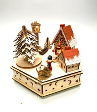 Load image into Gallery viewer, LED Lighted, Animated and Wooden Bavarian Village and Snowman Music Box Village Scene (17.5 cm High)
