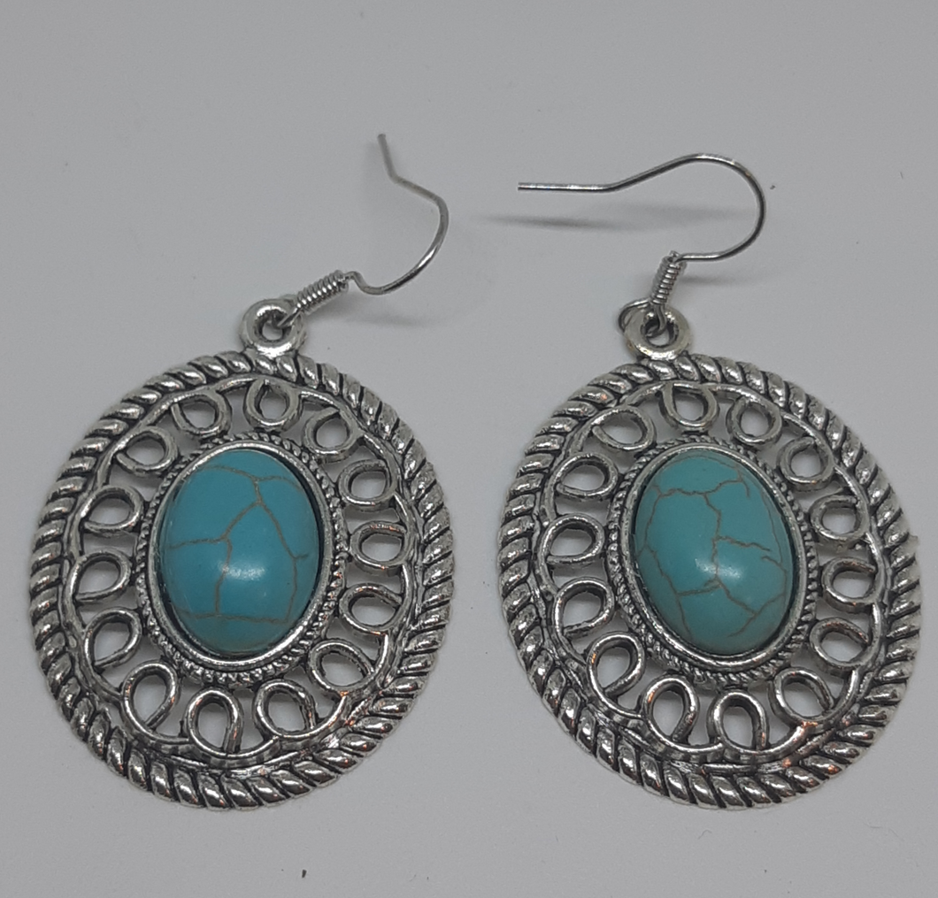 Vintage Turquoise Hollow Out Dangle Earrings