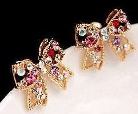 Cute Multicolours Bowknot Crystal Earrings Stud